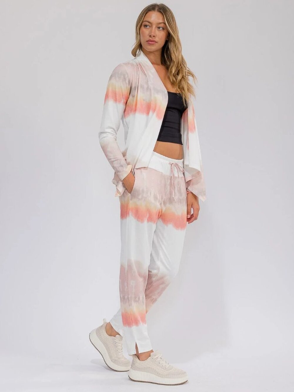 Tie Dye Cardigan & Joger 2PC Set Elastic Waist NEW